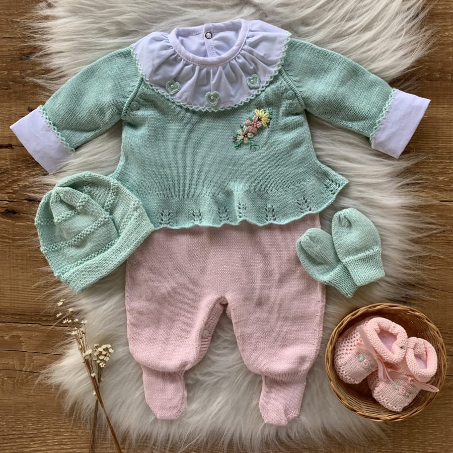 Set de suéter para bebés 0 a 3 meses Traje de bebé verde menta Regalo de